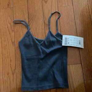 Brandy Melville Women's Charcoal Ribbed Tank Top